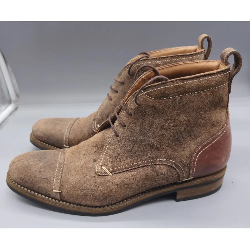 Ron Rider Boot Co Chukka Boot Dianite Sole Leather Brown Destresed Mens 10 A